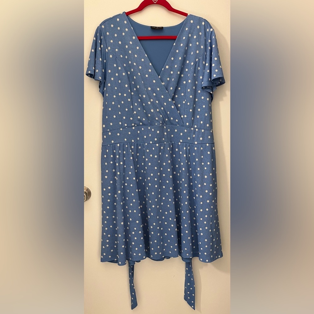 Lane Bryant 22/24 Blue Belted Polka Dot Dress
